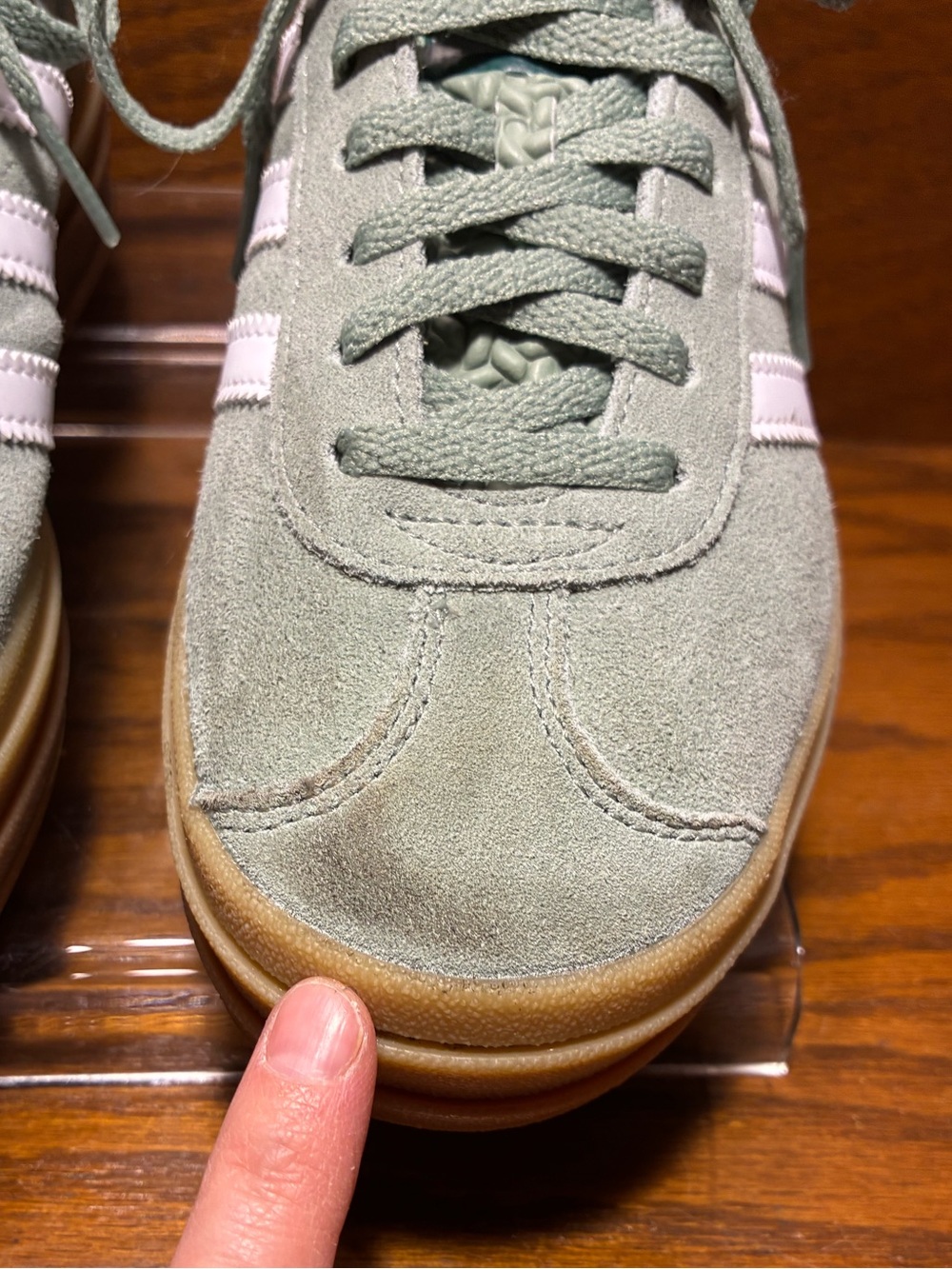Adidas Gazelle Bold Suede Platform Gum Sole Sneakers Sage Green Women’s 6.5 - Picture 15 of 16